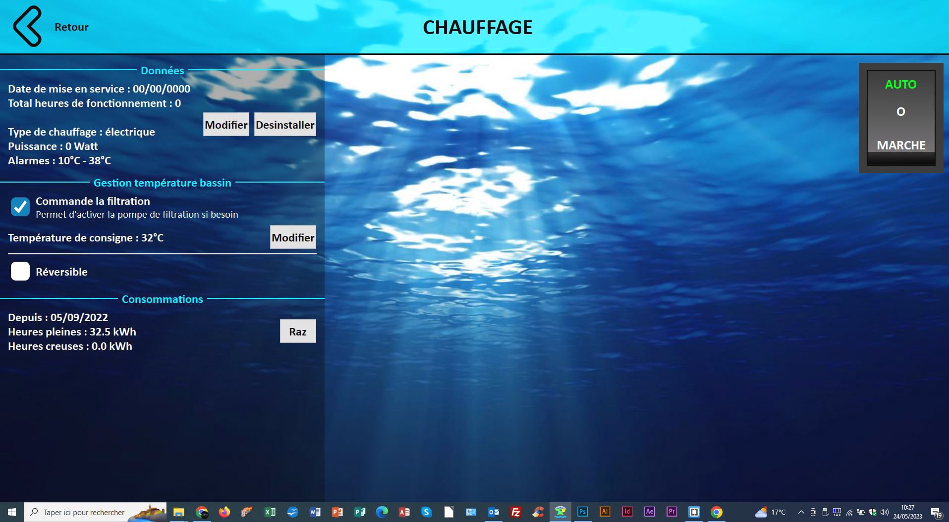 page chauffage eau piscine domotique