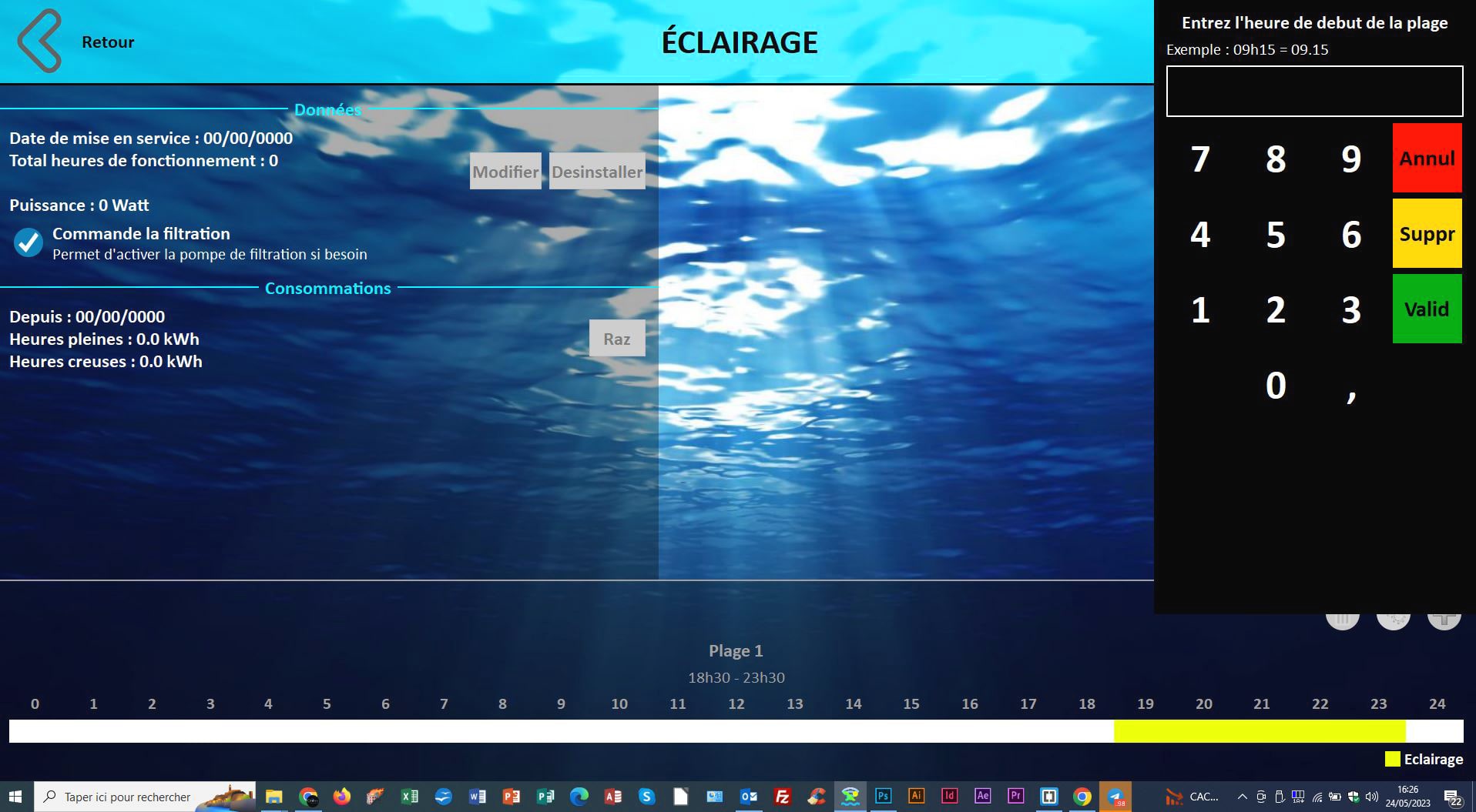 visualisation page eclairage piscine domotique